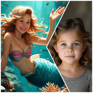 Child portrait as a mermaid illustration, personalized artwork by Zoldu