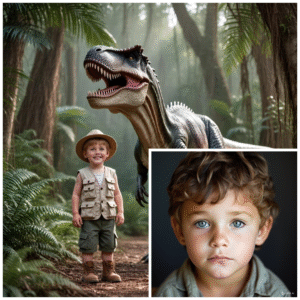 Boy with a dinosaur illustration, personalized artwork for children by Zoldu