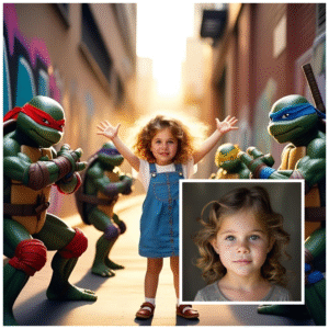 Child portrait as Ninja Turtle illustration